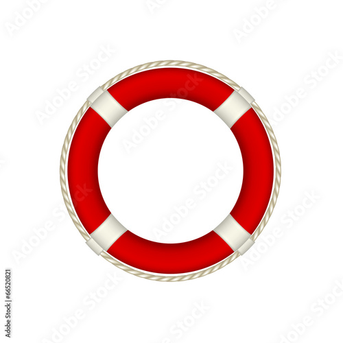 Red life buoy with rope around