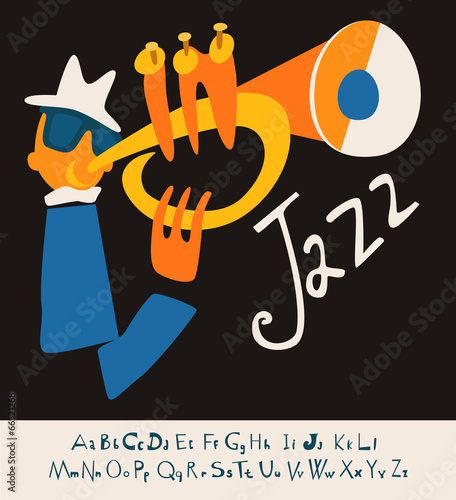 JAZZ concert, Music flat Illustration with font