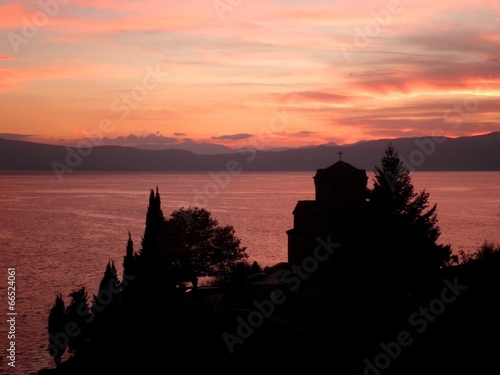 Church Lake Ohrid Macedonia Sunset