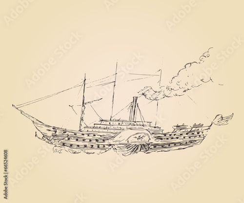 vintage engraved ship sailfish (old illustration) illustration
