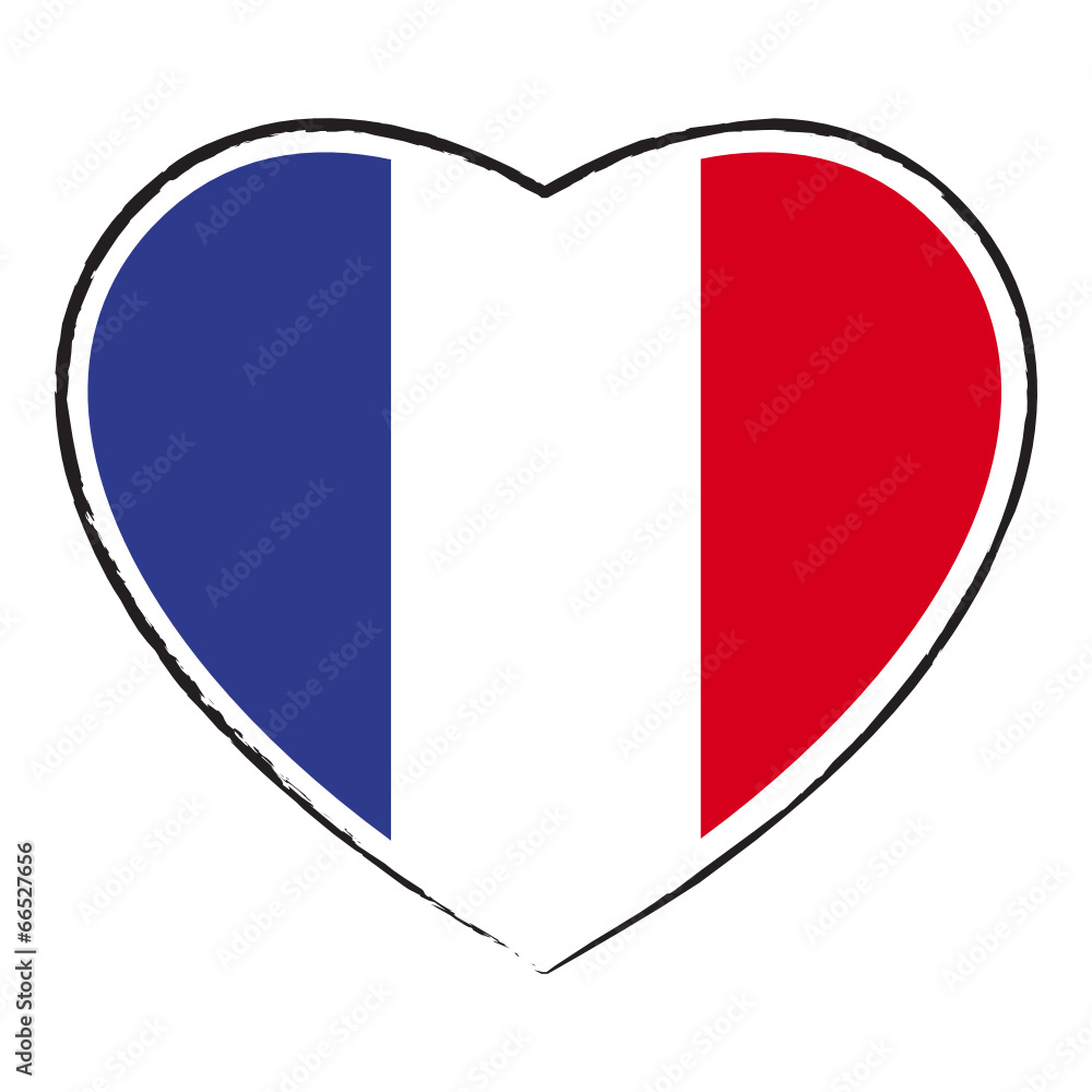 Vecteur Stock Cœur drapeau français. French flag in heart shape