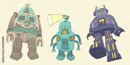 toy robot set vector illustration, hand drawn