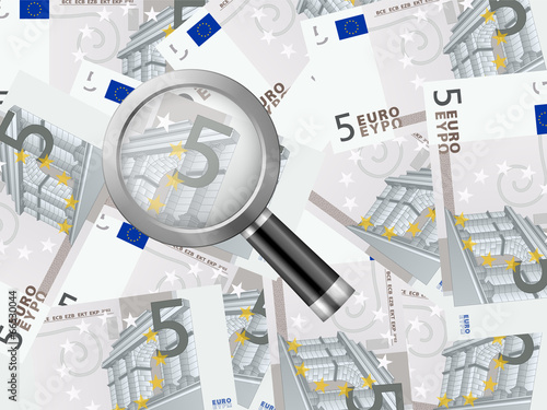 magnifier on five euro background
