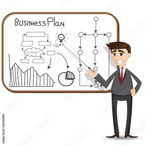 cartoon businessman presentation with business plan