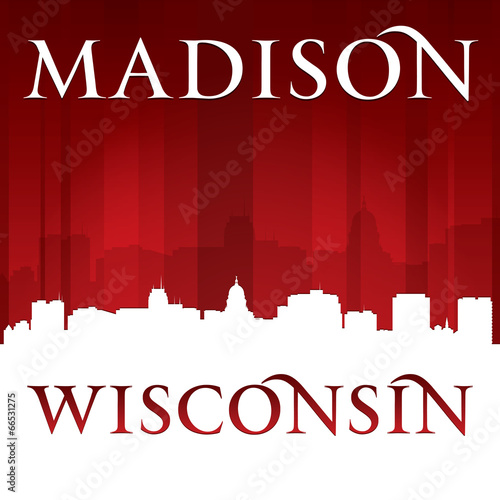 Madison Wisconsin city silhouette red background