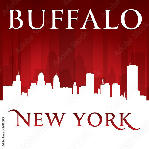 Buffalo New York city skyline silhouette red background