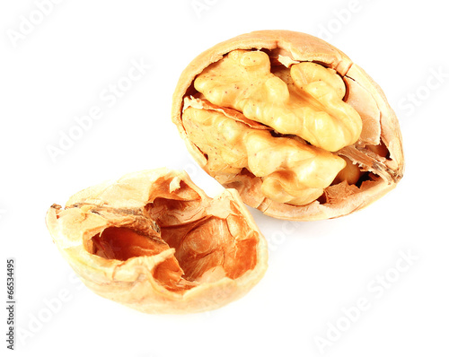 Broken walnut isolated on white