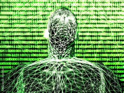 Abstract futuristic man, binary code
