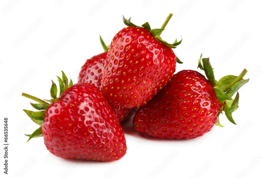 Red ripe strawberries, isolated on white Red ripe strawberries, isolated on white