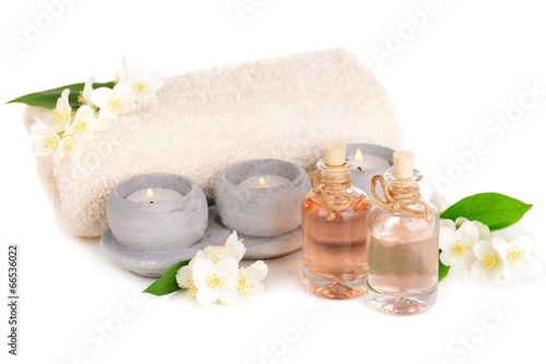 Spa composition with jasmine flowers isolated on white