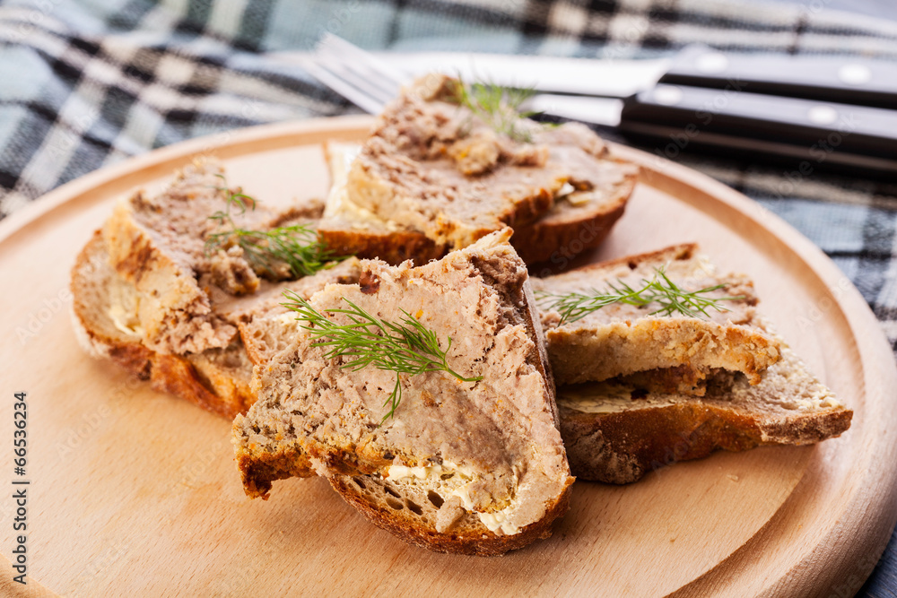 Slices of bread with baked pate Slices of bread with baked pate