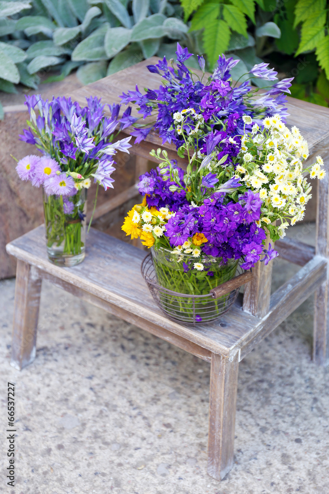 Garden decoration with wildflowers, outdoors