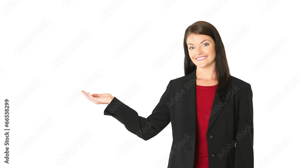 Young businesswoman pointing to copy space Young businesswoman pointing to copy space