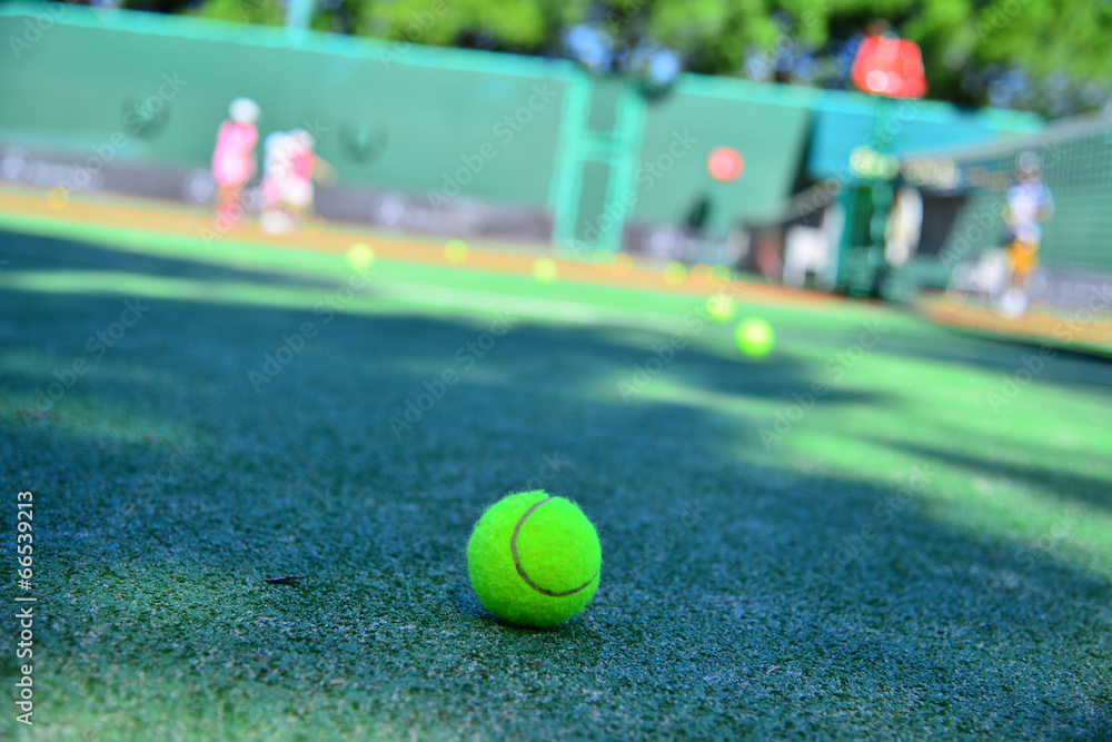 Tennis court and tennis ball