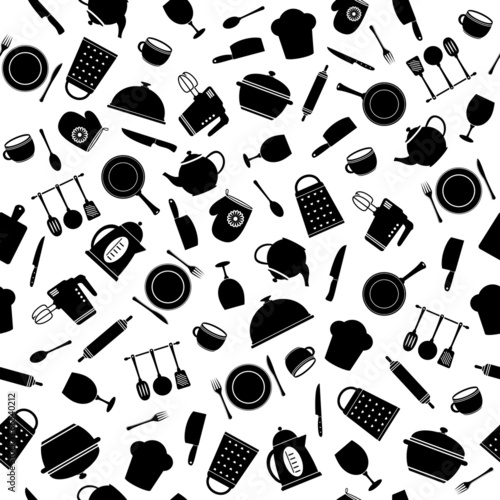 Vector seamless pattern of kitchen tools.