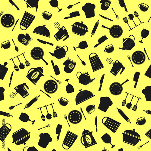 Kitchen utensils. Seamless pattern.