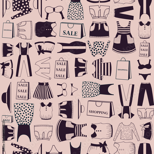 Vector pattern with ladies wear and packages