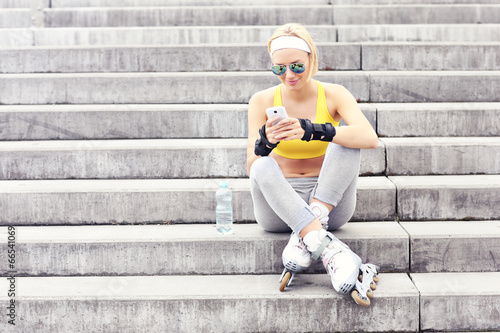 Roller blader using a cellphone