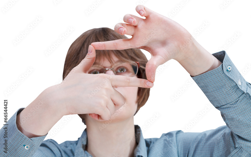 Fototapeta premium look through fingers frame - hand gesture