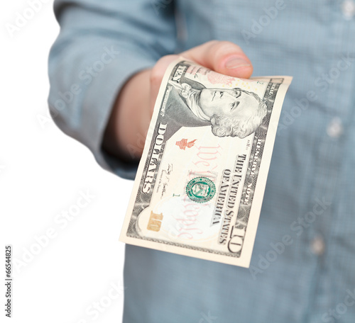 ten dollars banknote in hand