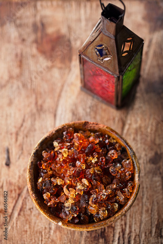 Gum arabic, also known as acacia gum - in bowl photo