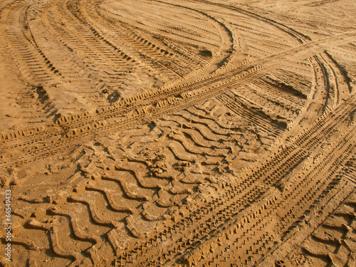 Tire tracks on the sand