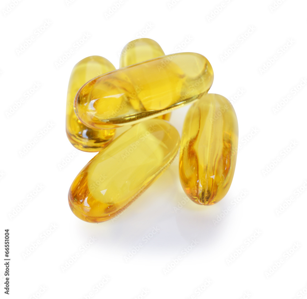 Cod liver oil omega 3 gel capsules isolated on white Cod liver oil omega 3 gel capsules isolated on white