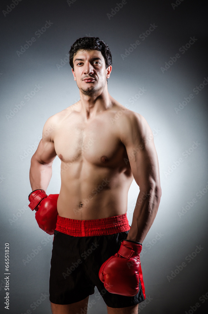 Muscular boxer wiith red gloves Muscular boxer wiith red gloves
