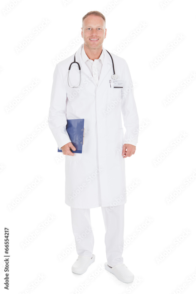 Doctor With Clipboard Standing Isolated Over White Background Doctor With Clipboard Standing Isolated Over White Background