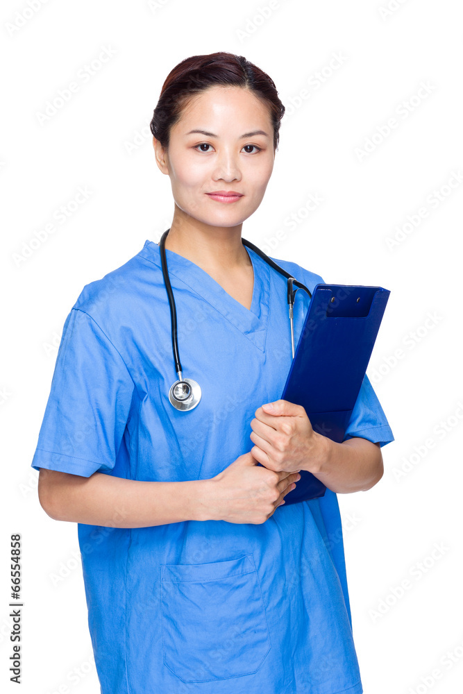 Serious doctor with clipboard Serious doctor with clipboard