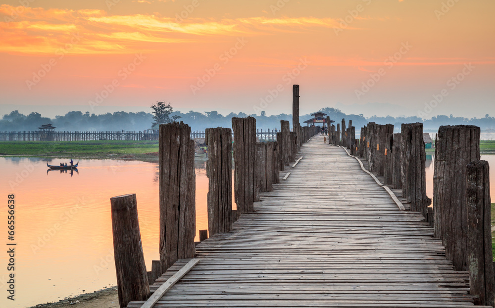 Ubein Bridge at sunrise, Mandalay, Myanmar