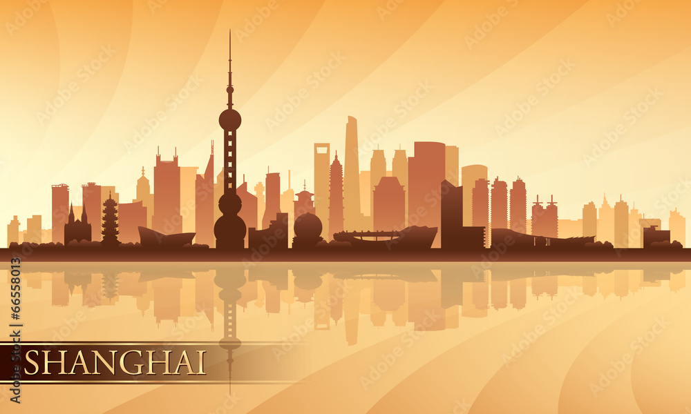Naklejka premium Shanghai city skyline silhouette background