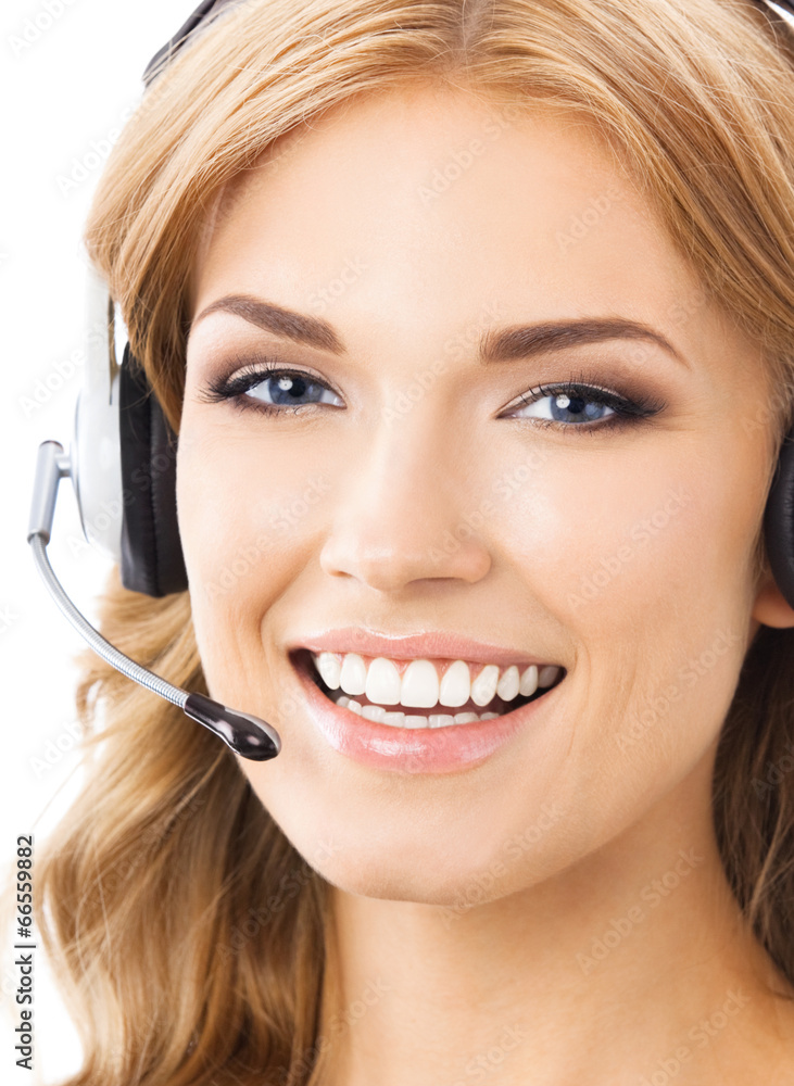 Support phone operator in headset, isolated Support phone operator in headset, isolated