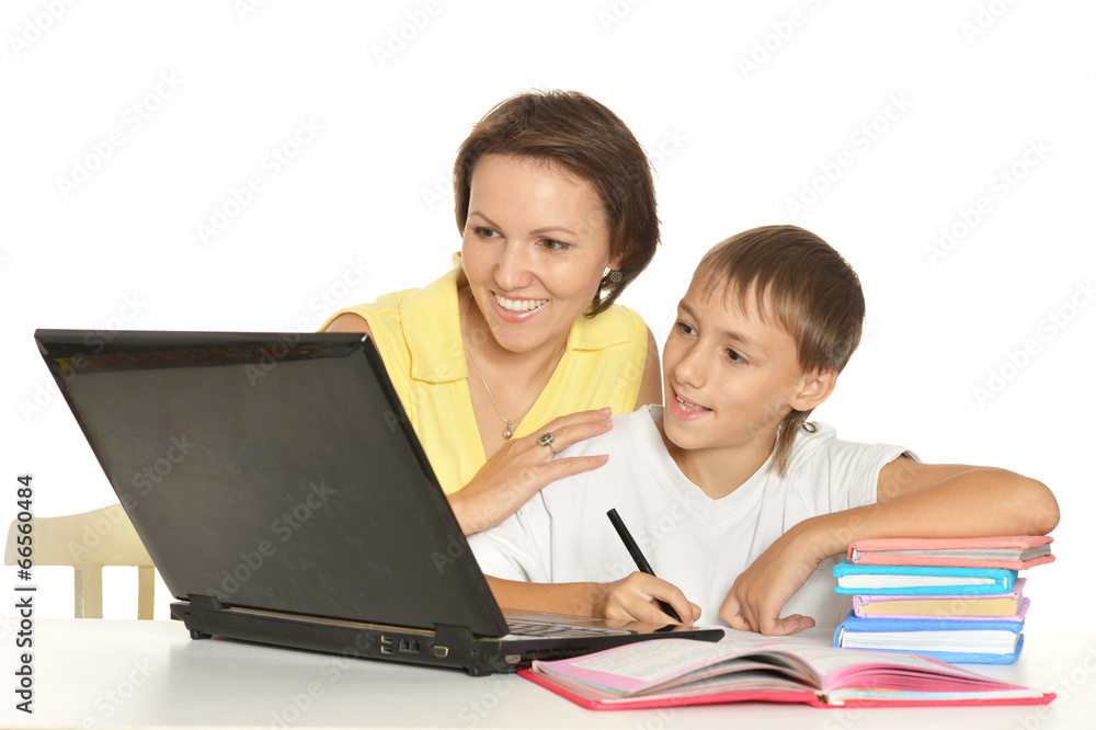 Mother helping her son Mother helping her son