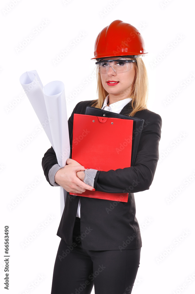 woman engineer with blueprint woman engineer with blueprint