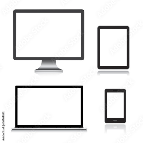 monitor with notebook and smartphone and tablet pc