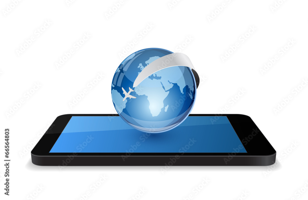 smartphone with globe and plane