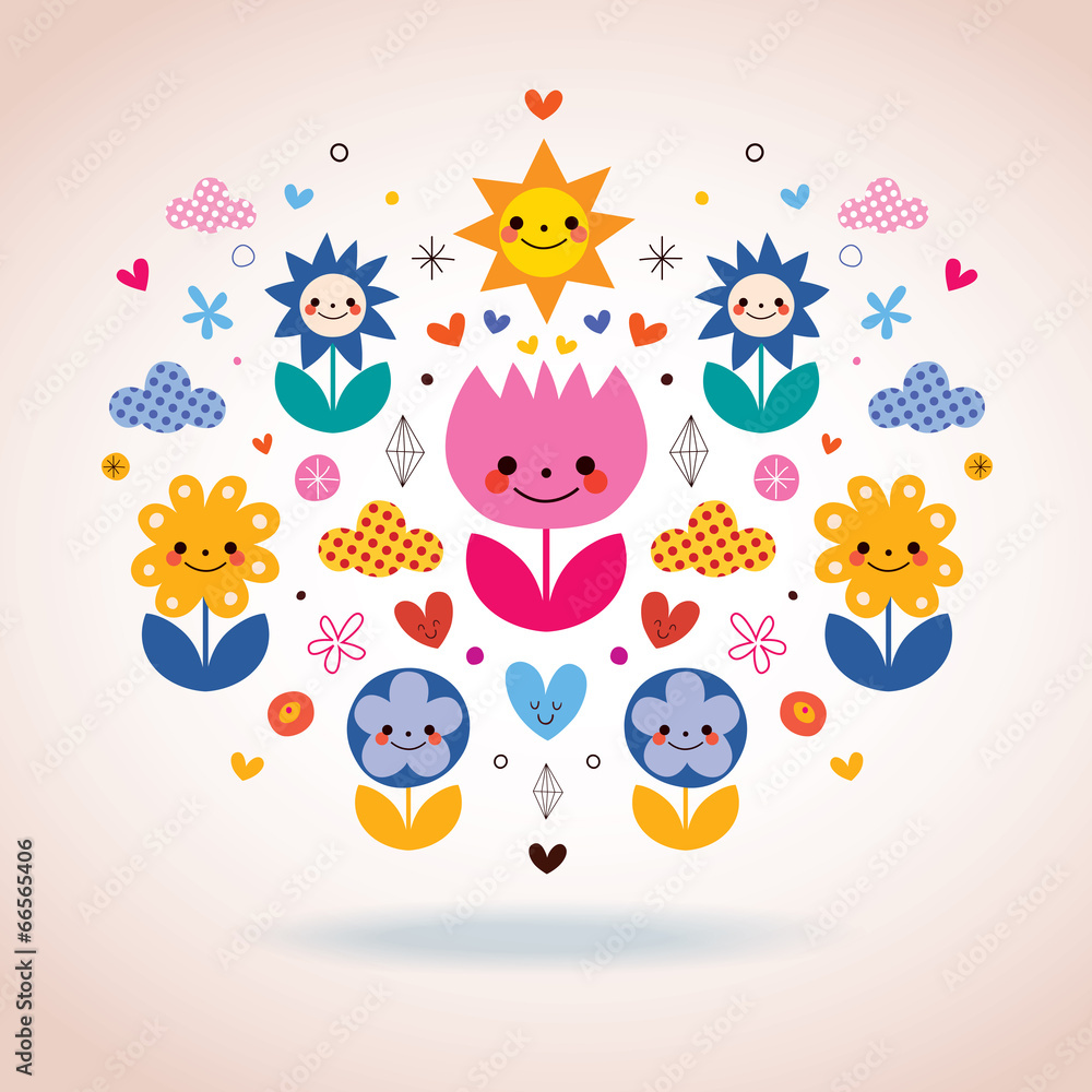 Obraz premium cute cartoon flowers illustration
