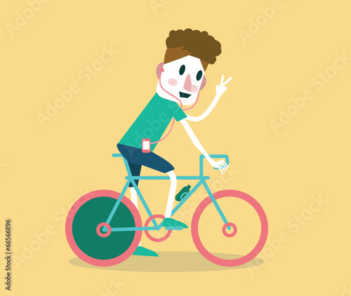 Young man riding a bike. flat design. vector