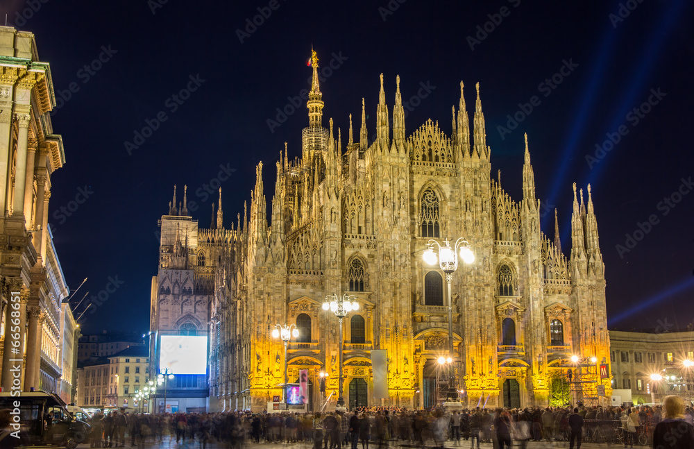 Night view of Milan Cathedral, Italy