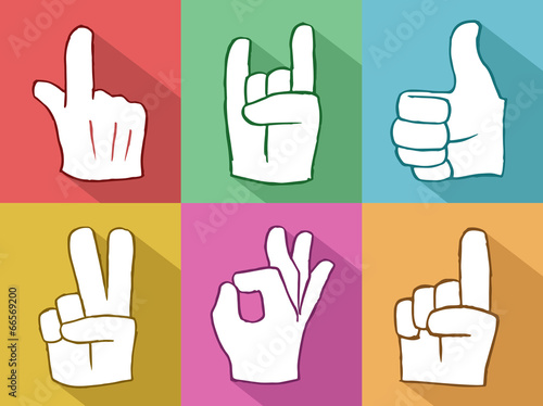 Hands Icons Set, Flat Design Vector Illustration