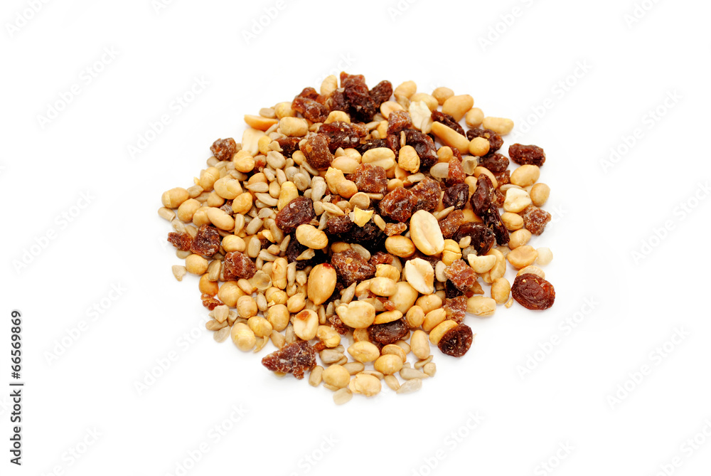 A Heap of Nutty Trail Mix on White A Heap of Nutty Trail Mix on White