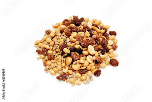 A Heap of Nutty Trail Mix on White