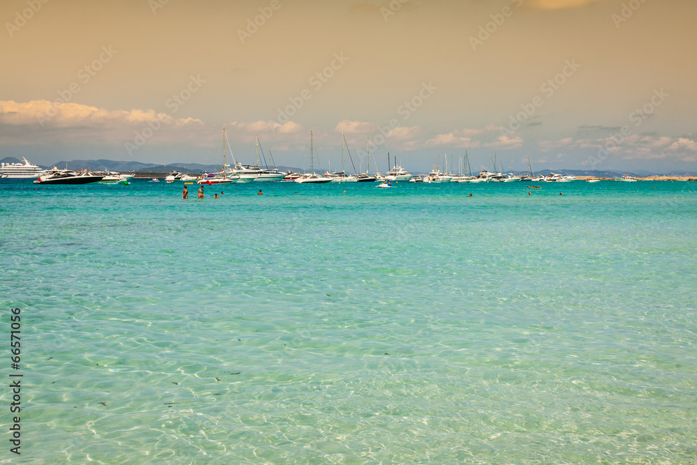 Formentera balearic island view from sea of the west coast