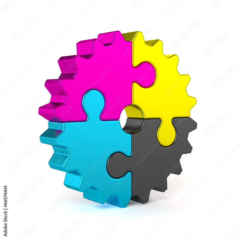 CMYK puzzle jigsaw gear CMYK puzzle jigsaw gear