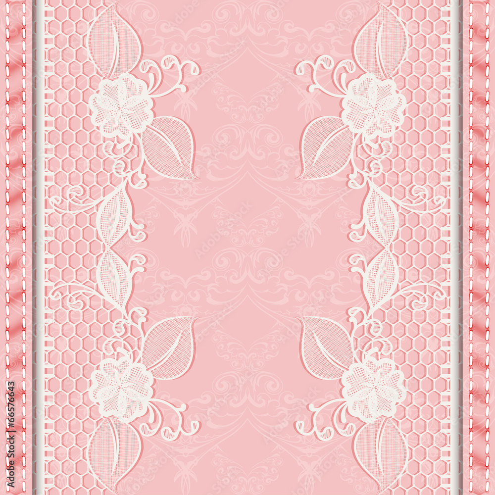 Template greeting or invitation card with lace fabric