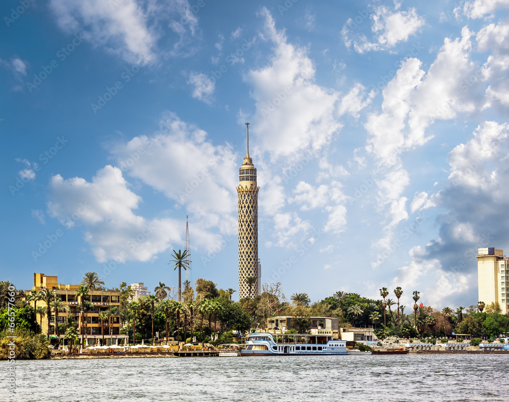 Cairo Tower, Cairo on the Nile in Egypt - obrazy, fototapety, plakaty 