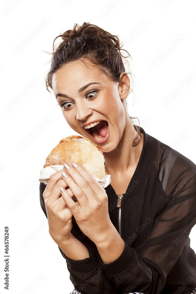 beautiful girl eagerly looking at her sandwich beautiful girl eagerly looking at her sandwich