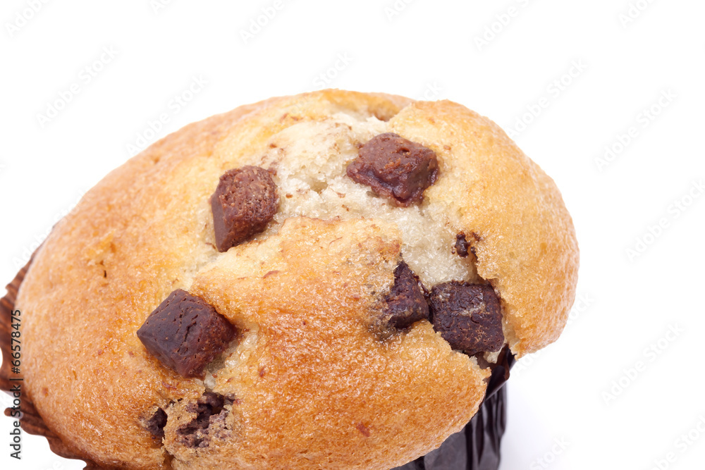 chocolate chip muffin on a white background chocolate chip muffin on a white background