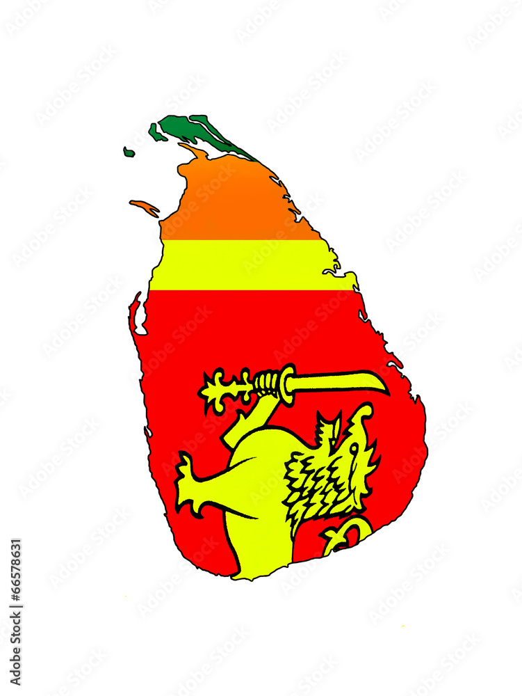 Sri Lankan Clip Art Map With Sri Lankan National Flag’s Colours Stock